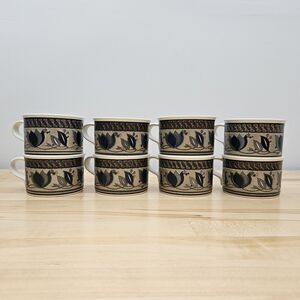 SET OF 8 ~ Mikasa Intaglio ARABELLA Tulip CAC01 Flat Short Coffee Tea Mugs Cups